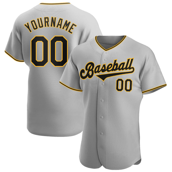 Custom Gray Black-Gold Authentic Baseball Jersey Custom Gray Black-Gold Authentic Baseball Jersey