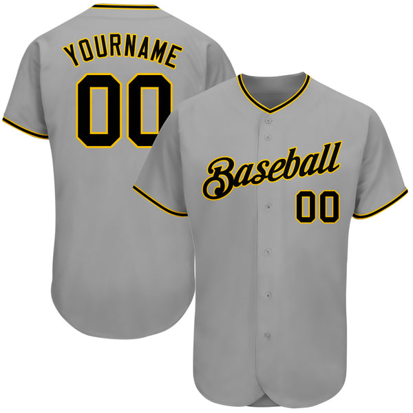 Custom Gray Black-Gold Authentic Baseball Jersey Custom Gray Black-Gold Authentic Baseball Jersey