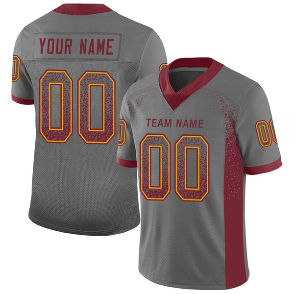 Custom Gray Burgundy-Gold Mesh Drift Fashion Football Jersey Custom Gray Burgundy-Gold Mesh Drift Fashion Football Jersey