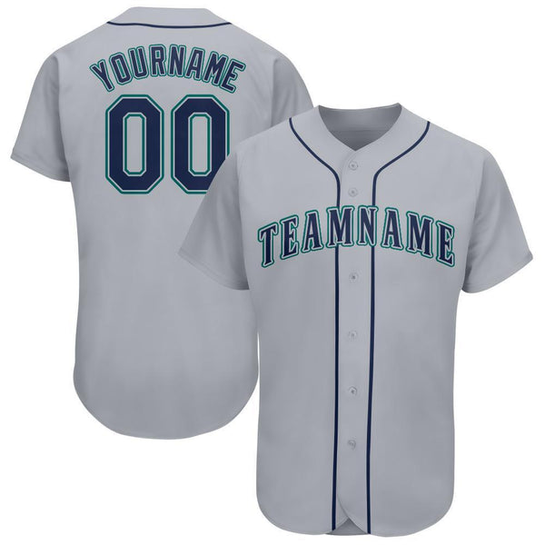 Custom Gray Navy-Aqua Baseball Jersey Custom Gray Navy-Aqua Baseball Jersey