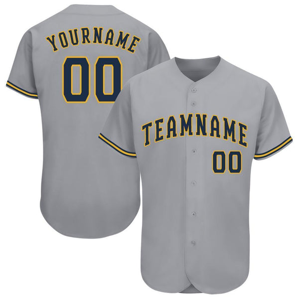 Custom Gray Navy-Gold Baseball Jersey Custom Gray Navy-Gold Baseball Jersey