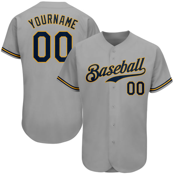 Custom Gray Navy-Old Gold Authentic Baseball Jersey Custom Gray Navy-Old Gold Authentic Baseball Jersey