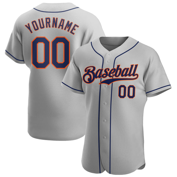 Custom Gray Navy-Orange Authentic Baseball Jersey Custom Gray Navy-Orange Authentic Baseball Jersey