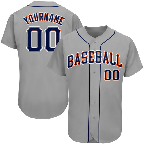 Custom Gray Navy-Orange Authentic Baseball Jersey Custom Gray Navy-Orange Authentic Baseball Jersey