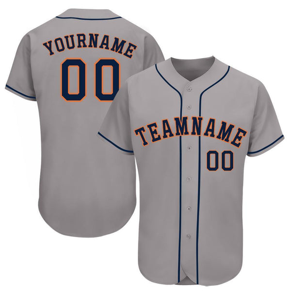 Custom Gray Navy-Orange Baseball Jersey Custom Gray Navy-Orange Baseball Jersey