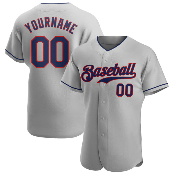 Custom Gray Navy-Red Authentic Baseball Jersey Custom Gray Navy-Red Authentic Baseball Jersey