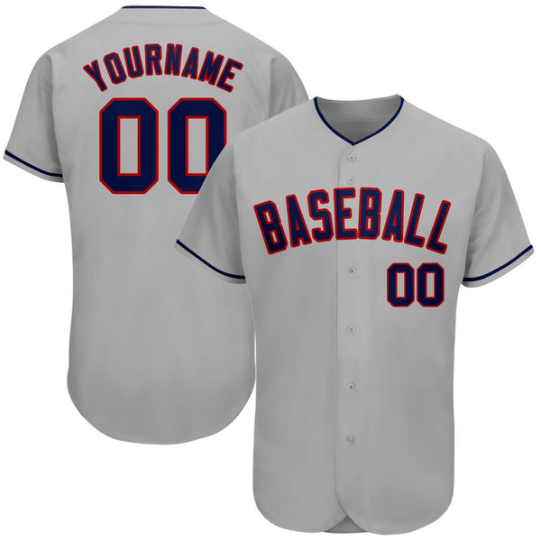 Custom Gray Navy-Red Authentic Baseball Jersey Custom Gray Navy-Red Authentic Baseball Jersey