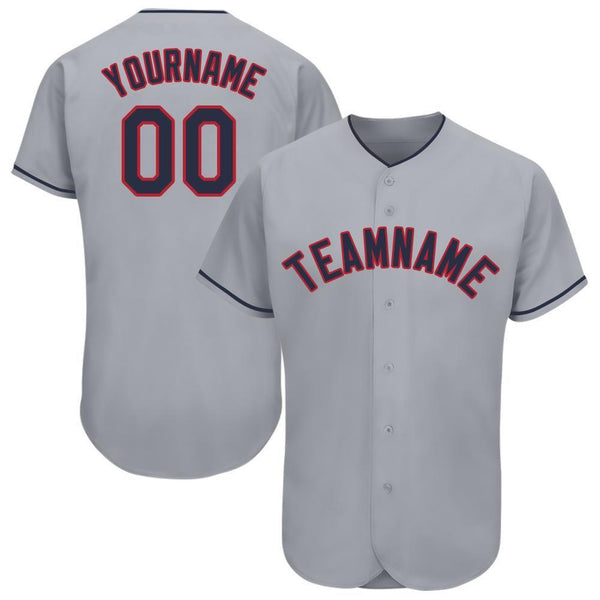 Custom Gray Navy-Red Baseball Jersey Custom Gray Navy-Red Baseball Jersey