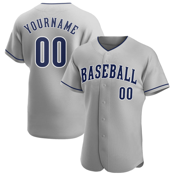 Custom Gray Navy-White Authentic Baseball Jersey Custom Gray Navy-White Authentic Baseball Jersey
