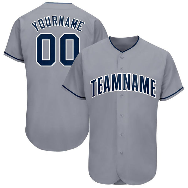 Custom Gray Navy-White Baseball Jersey Custom Gray Navy-White Baseball Jersey