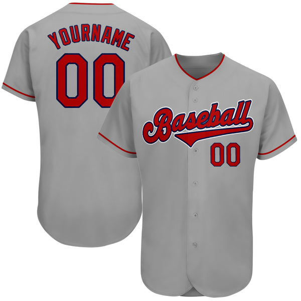 Custom Gray Red-Navy Authentic Baseball Jersey Custom Gray Red-Navy Authentic Baseball Jersey