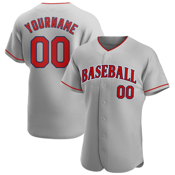 Custom Gray Red-Navy Authentic Baseball Jersey Custom Gray Red-Navy Authentic Baseball Jersey