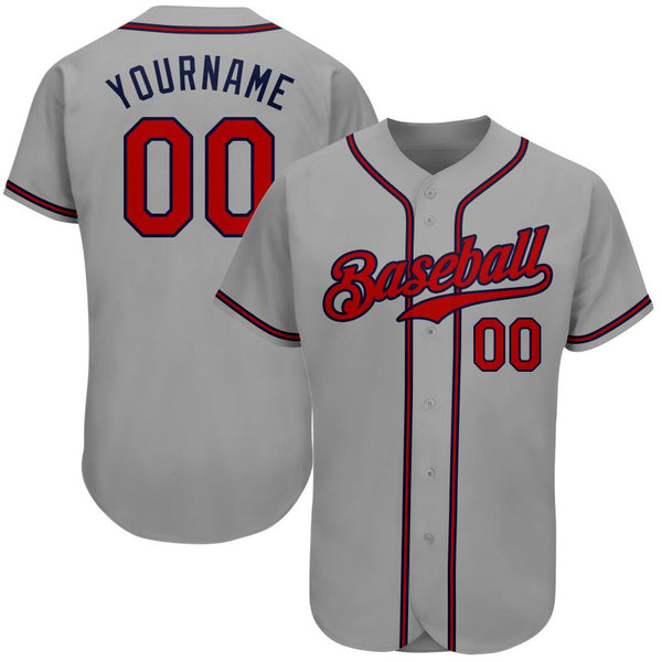 Custom Gray Red-Navy Authentic Baseball Jersey Custom Gray Red-Navy Authentic Baseball Jersey