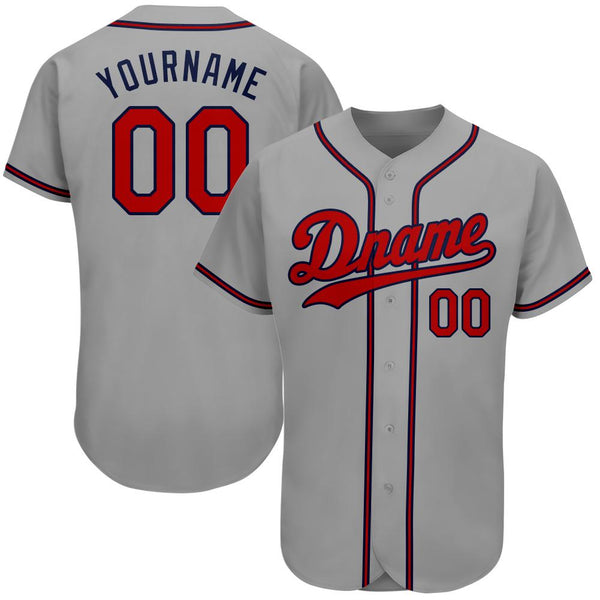 Custom Gray Red-Navy Authentic Baseball Jersey Custom Gray Red-Navy Authentic Baseball Jersey