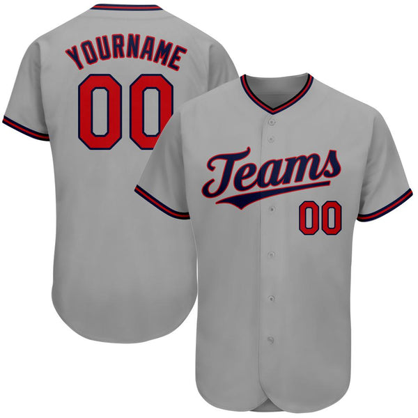 Custom Gray Red-Navy Authentic Baseball Jersey Custom Gray Red-Navy Authentic Baseball Jersey
