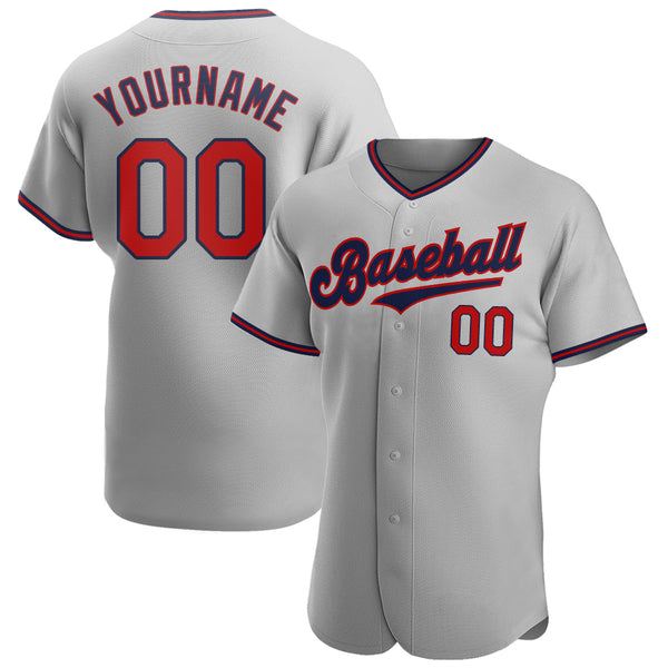 Custom Gray Red-Navy Authentic Baseball Jersey Custom Gray Red-Navy Authentic Baseball Jersey