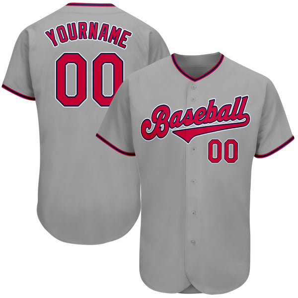 Custom Gray Red-Navy Authentic Baseball Jersey Custom Gray Red-Navy Authentic Baseball Jersey