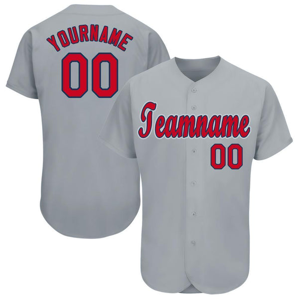 Custom Gray Red-Navy Baseball Jersey Custom Gray Red-Navy Baseball Jersey