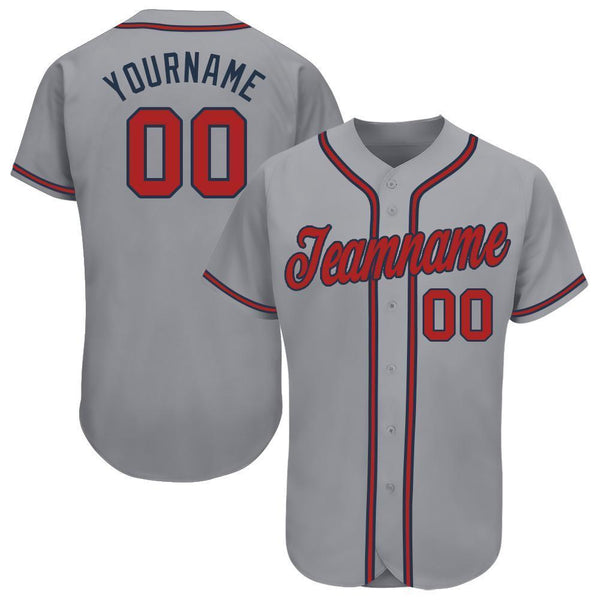 Custom Gray Red-Navy Baseball Jersey Custom Gray Red-Navy Baseball Jersey