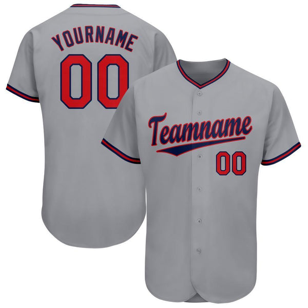 Custom Gray Red-Navy Baseball Jersey Custom Gray Red-Navy Baseball Jersey