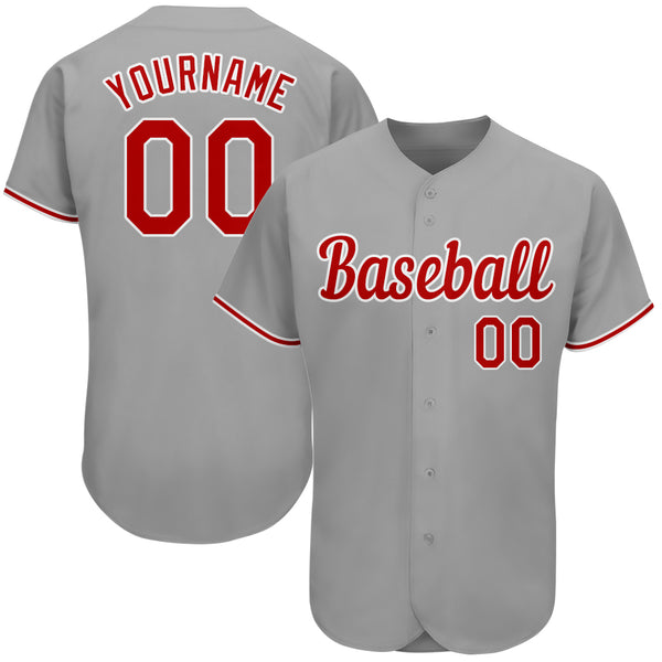 Custom Gray Red-White Authentic Baseball Jersey Custom Gray Red-White Authentic Baseball Jersey