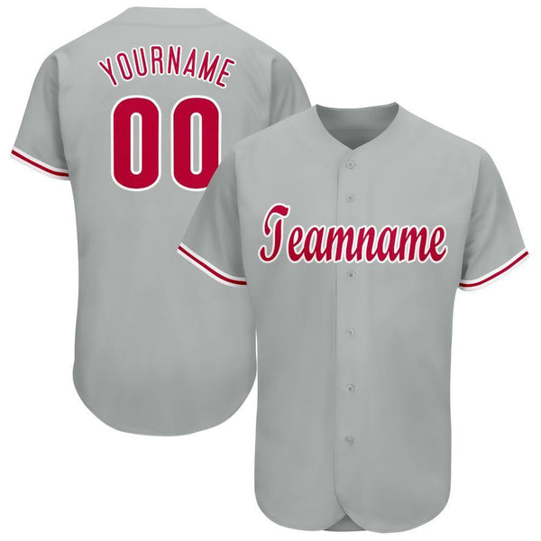 Custom Gray Red-White Baseball Jersey Custom Gray Red-White Baseball Jersey