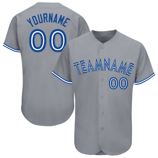 Custom Gray Royal-White Baseball Jersey Custom Gray Royal-White Baseball Jersey