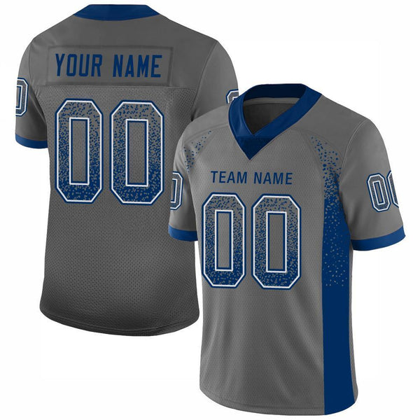 Custom Gray Royal-White Mesh Drift Fashion Football Jersey Custom Gray Royal-White Mesh Drift Fashion Football Jersey