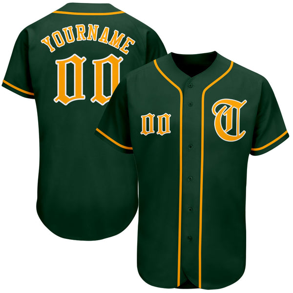 Custom Green Gold-White Authentic Baseball Jersey Custom Green Gold-White Authentic Baseball Jersey