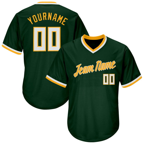 Custom Green White-Gold Authentic Throwback Rib-Knit Baseball Jersey Shirt Custom Green White-Gold Authentic Throwback Rib-Knit Baseball Jersey Shirt