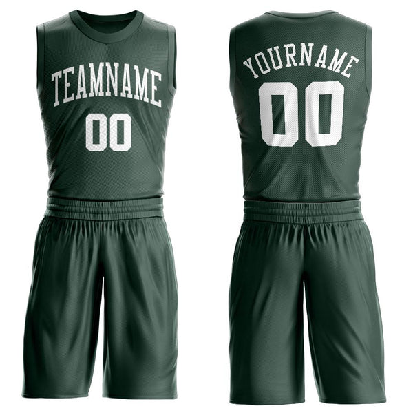 Custom Hunter Green White Round Neck Suit Basketball Jersey Custom Hunter Green White Round Neck Suit Basketball Jersey