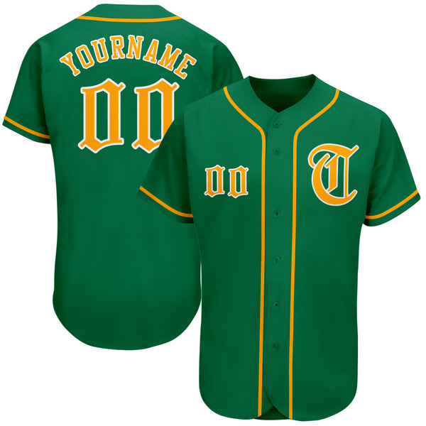 Custom Kelly Green Gold-White Authentic Baseball Jersey Custom Kelly Green Gold-White Authentic Baseball Jersey