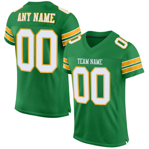 Custom Kelly Green White-Gold Mesh Authentic Football Jersey Custom Kelly Green White-Gold Mesh Authentic Football Jersey