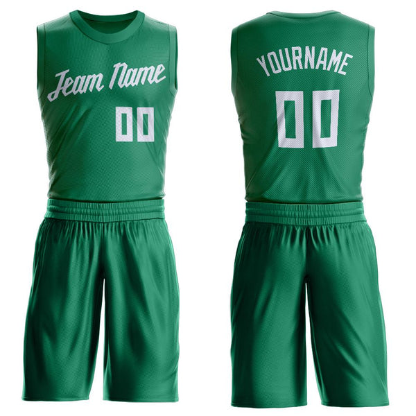 Custom Kelly Green White Round Neck Suit Basketball Jersey Custom Kelly Green White Round Neck Suit Basketball Jersey