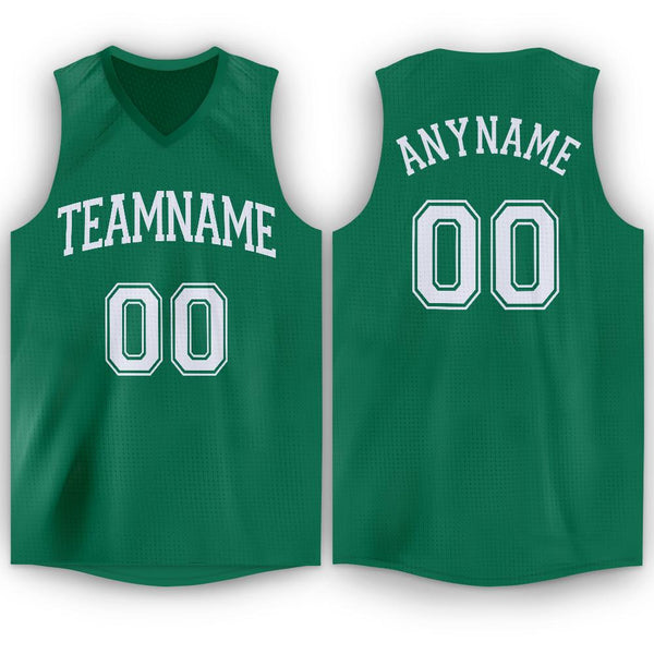 Custom Kelly Green White V-Neck Basketball Jersey Custom Kelly Green White V-Neck Basketball Jersey
