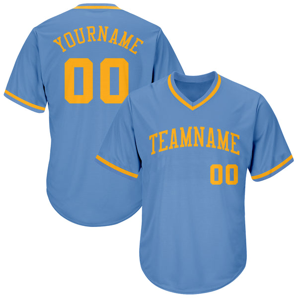 Custom Light Blue Gold Authentic Throwback Rib-Knit Baseball Jersey Shirt Custom Light Blue Gold Authentic Throwback Rib-Knit Baseball Jersey Shirt
