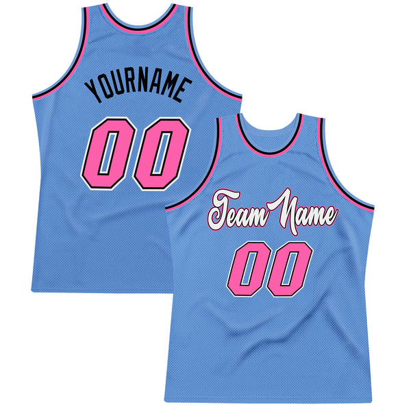 Custom Light Blue Pink-Black Authentic Throwback Basketball Jersey Custom Light Blue Pink-Black Authentic Throwback Basketball Jersey