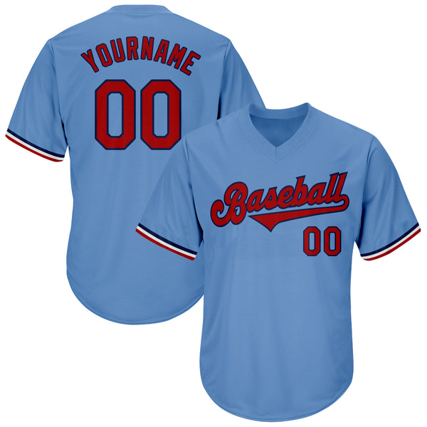 Custom Light Blue Red-Navy Authentic Throwback Rib-Knit Baseball Jersey Shirt Custom Light Blue Red-Navy Authentic Throwback Rib-Knit Baseball Jersey Shirt