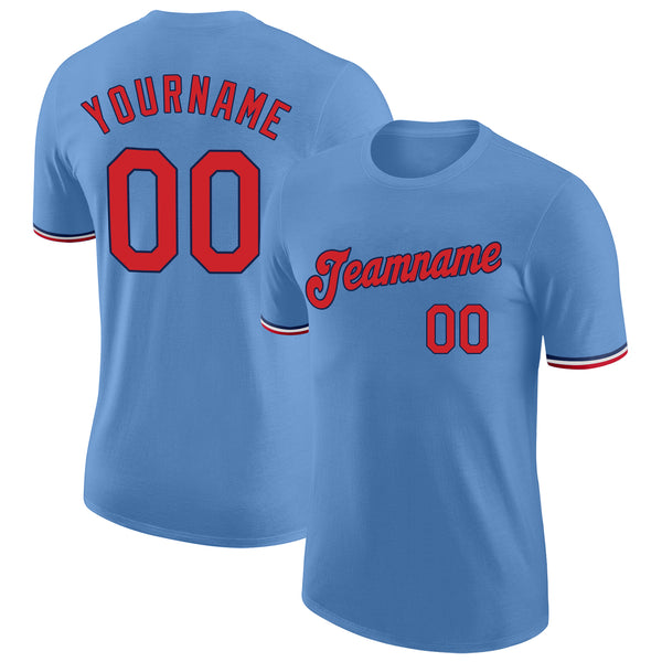 Custom Light Blue Red-Navy Performance T-Shirt Custom Light Blue Red-Navy Performance T-Shirt