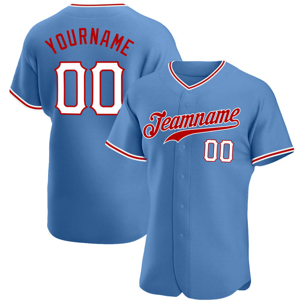 Custom Light Blue White-Red Authentic Baseball Jersey Custom Light Blue White-Red Authentic Baseball Jersey