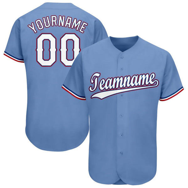 Custom Light Blue White-Red Baseball Jersey Custom Light Blue White-Red Baseball Jersey