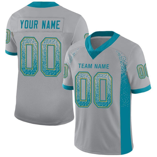 Custom Light Gray Teal-Old Gold Mesh Drift Fashion Football Jersey Custom Light Gray Teal-Old Gold Mesh Drift Fashion Football Jersey