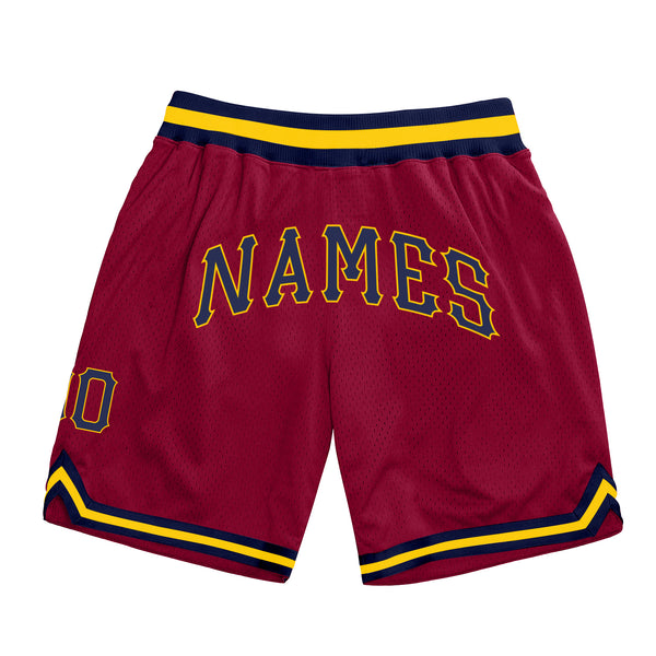 Custom Maroon Navy-Gold Authentic Throwback Basketball Shorts Custom Maroon Navy-Gold Authentic Throwback Basketball Shorts