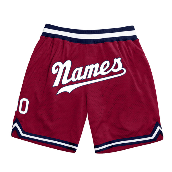 Custom Maroon White-Navy Authentic Throwback Basketball Shorts Custom Maroon White-Navy Authentic Throwback Basketball Shorts