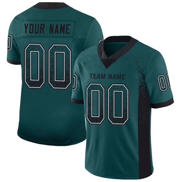 Custom Midnight Green Black-White Mesh Drift Fashion Football Jersey Custom Midnight Green Black-White Mesh Drift Fashion Football Jersey