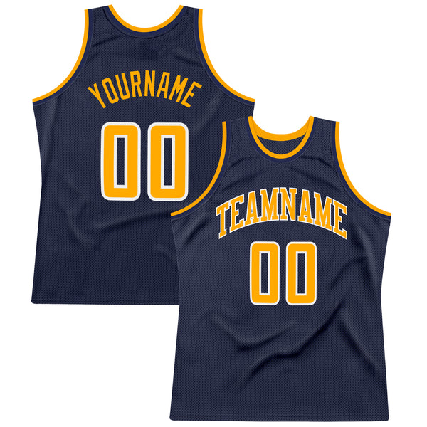 Custom Navy Gold-White Authentic Throwback Basketball Jersey Custom Navy Gold-White Authentic Throwback Basketball Jersey