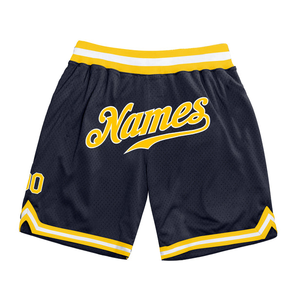Custom Navy Gold-White Authentic Throwback Basketball Shorts Custom Navy Gold-White Authentic Throwback Basketball Shorts