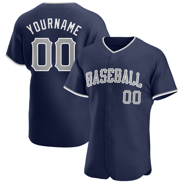 Custom Navy Gray-White Authentic Baseball Jersey Custom Navy Gray-White Authentic Baseball Jersey