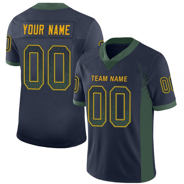 Custom Navy Green-Gold Mesh Drift Fashion Football Jersey Custom Navy Green-Gold Mesh Drift Fashion Football Jersey