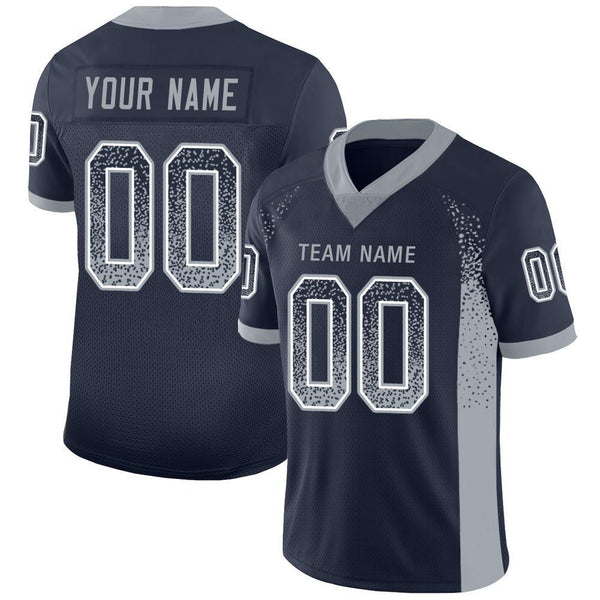 Custom Navy Light Gray-White Mesh Drift Fashion Football Jersey Custom Navy Light Gray-White Mesh Drift Fashion Football Jersey